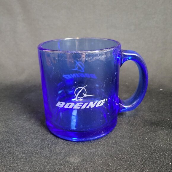 Vintage Cobalt Blue Glass Coffee Mug Boeing Made In USA 4” Width - Picture 2 of 6